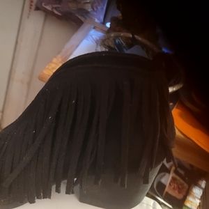 Black fringed booties